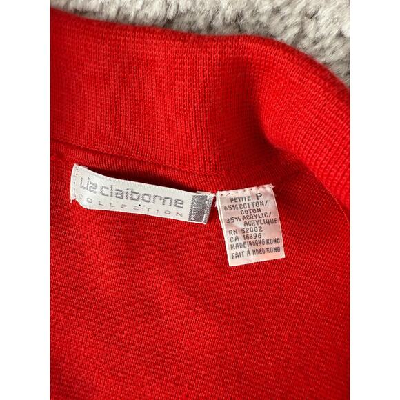 Liz Claiborne Petites Size P Cotton Blend Cardigan Sweater Red Button Pockets - Picture 8 of 10